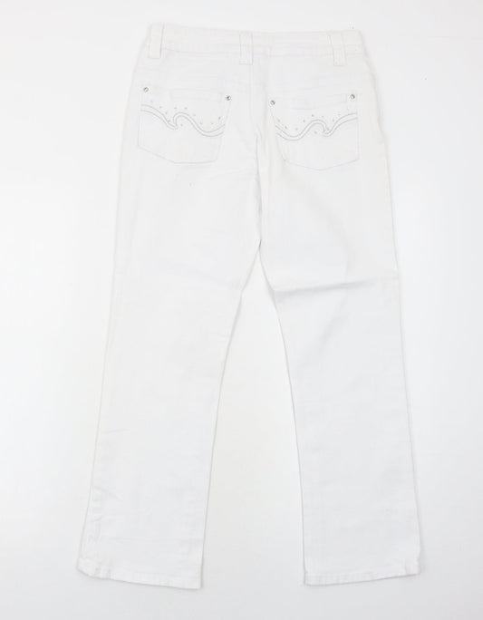 Onado Womens White Cotton Straight Jeans Size 10 Regular Zip