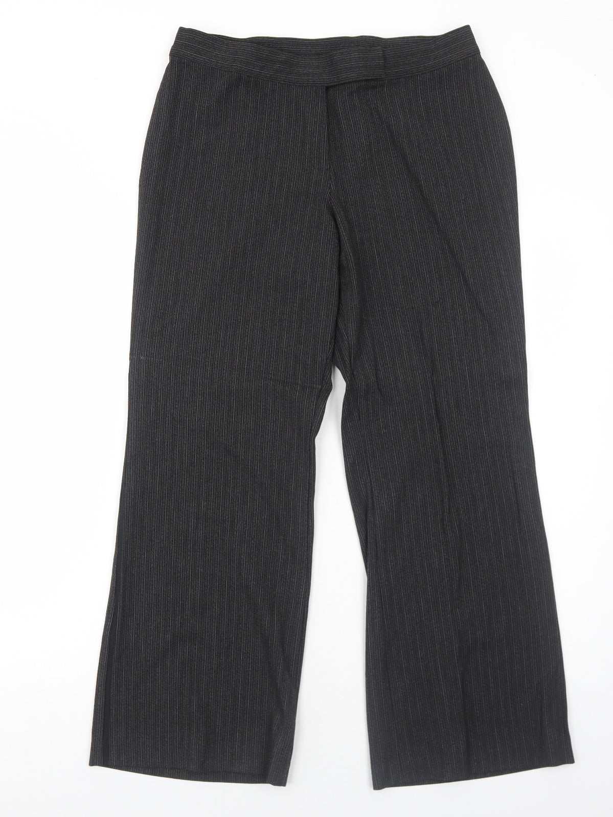 Marks and Spencer Womens Grey Striped Polyester Trousers Size 14 Regular Zip