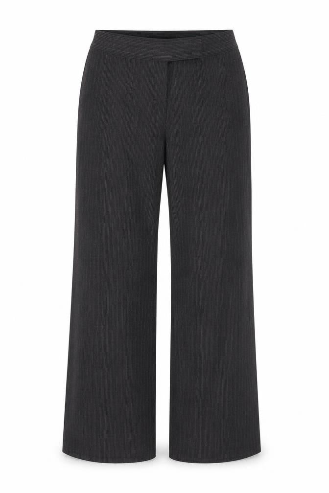 Marks and Spencer Womens Grey Striped Polyester Trousers Size 14 Regular Zip
