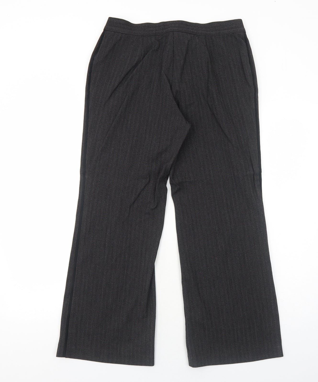 Marks and Spencer Womens Grey Striped Polyester Trousers Size 14 Regular Zip