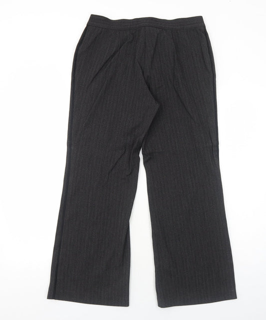 Marks and Spencer Womens Grey Striped Polyester Trousers Size 14 Regular Zip