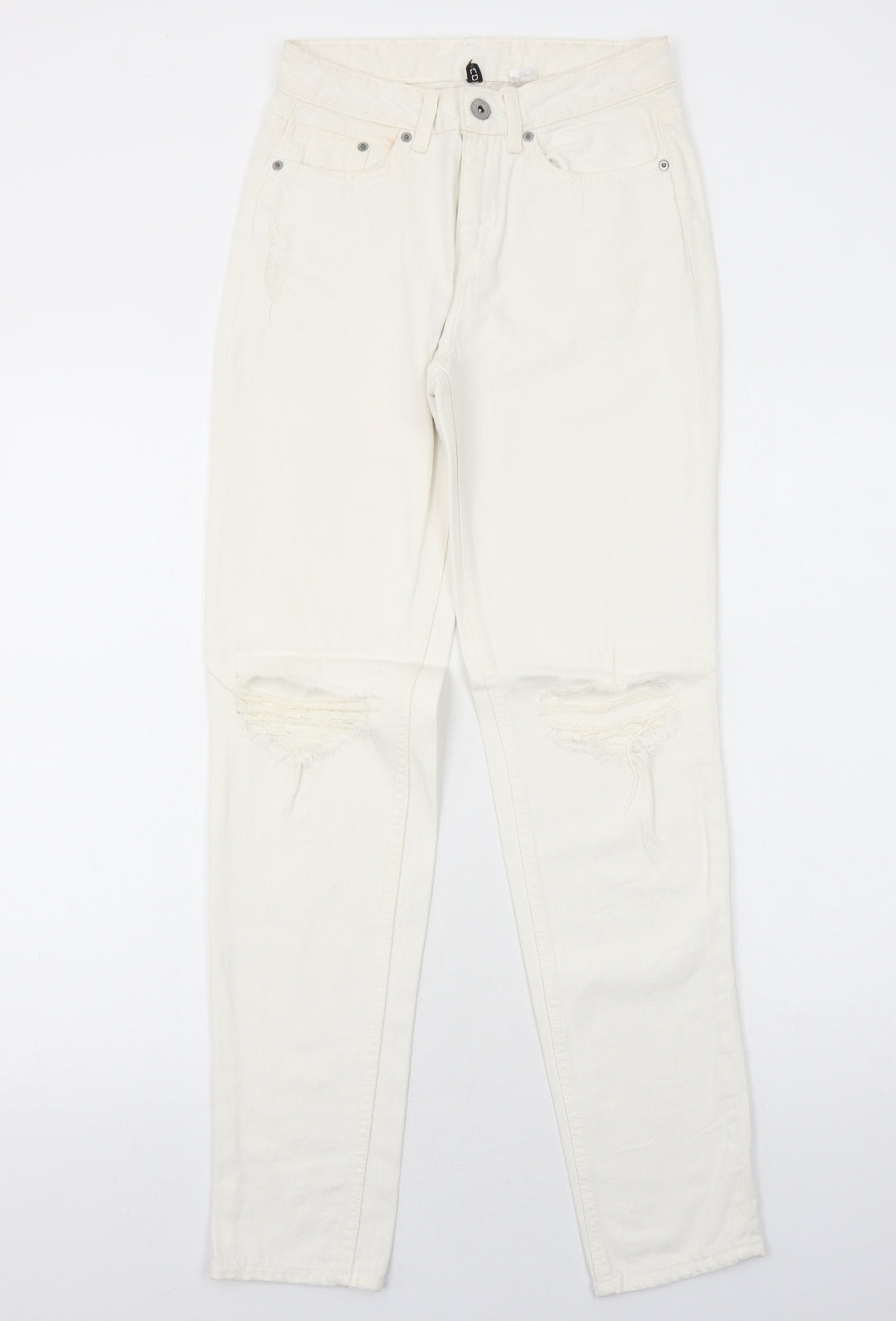 H&M Womens White Cotton Skinny Jeans Size 4 Regular Zip