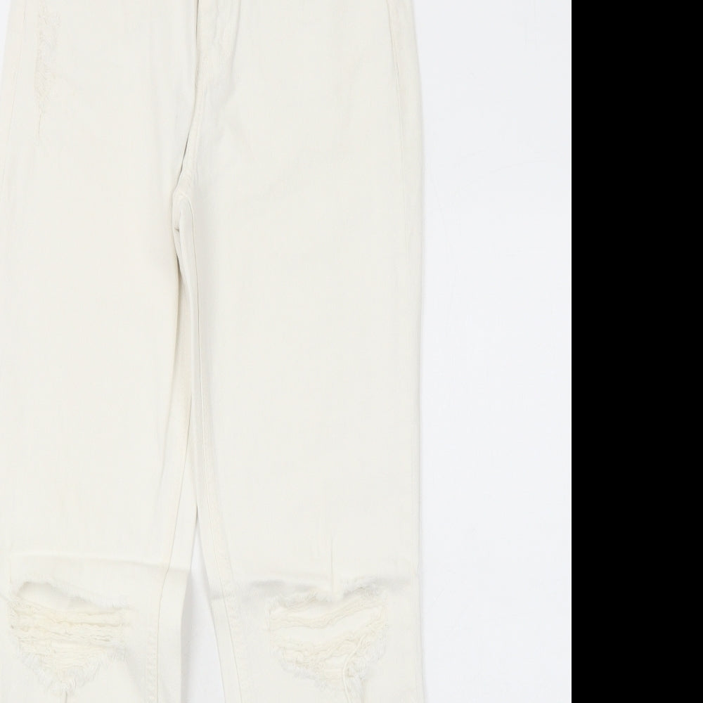 H&M Womens White Cotton Skinny Jeans Size 4 Regular Zip