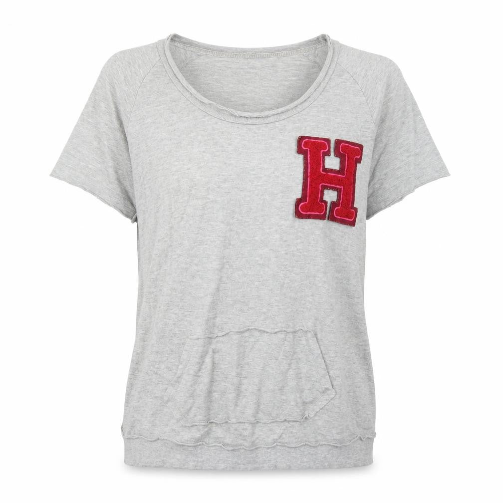 SH Italia Womens Grey Cotton Basic T-Shirt Size M Round Neck
