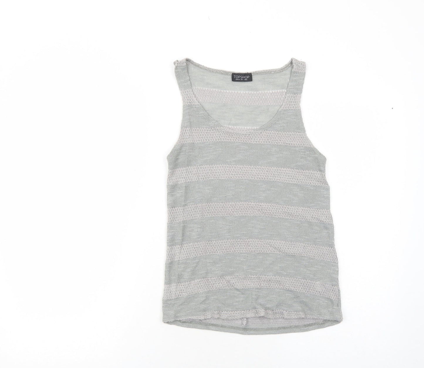 Topshop Womens Grey Striped Polyester Basic Tank Size 8 Scoop Neck