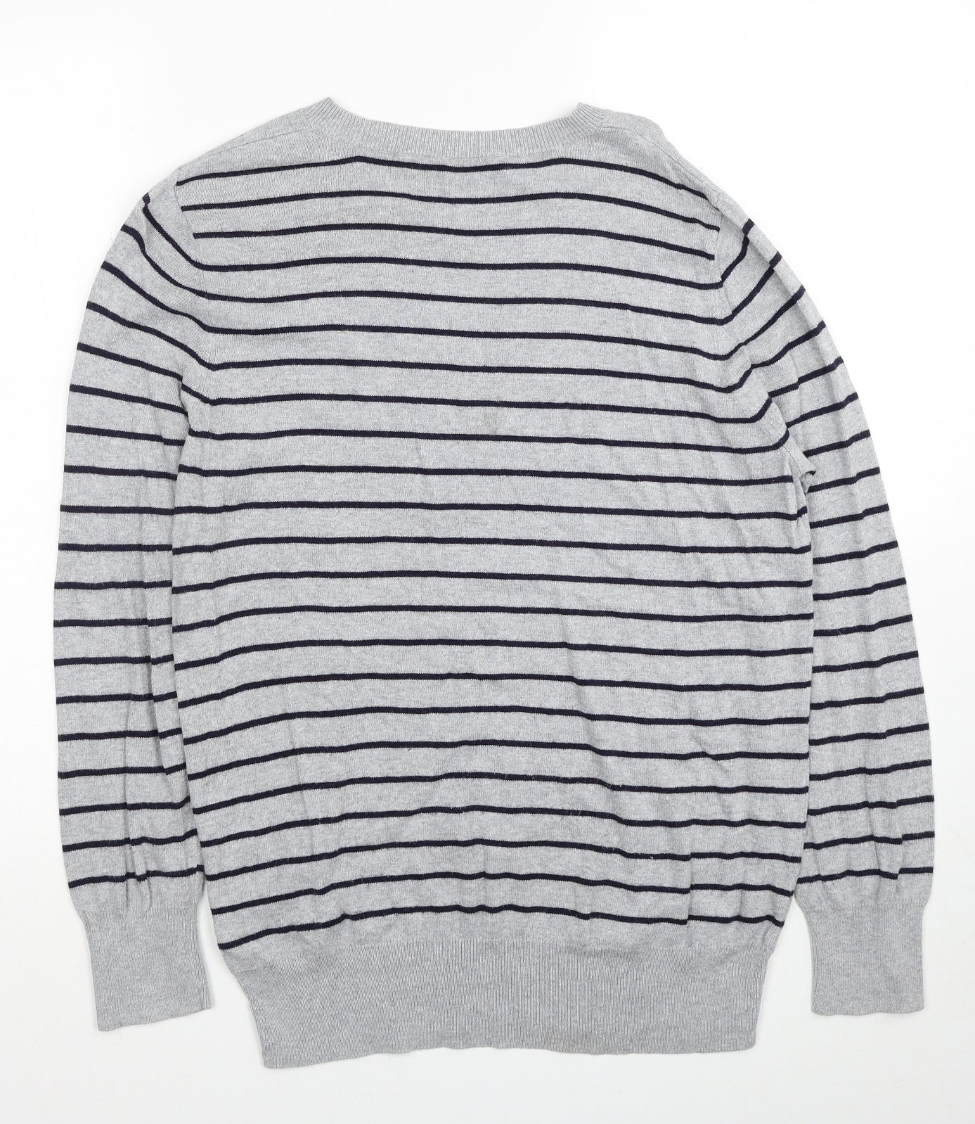 Oasis Womens Grey Round Neck Striped Cotton Pullover Jumper Size M - Ribbon