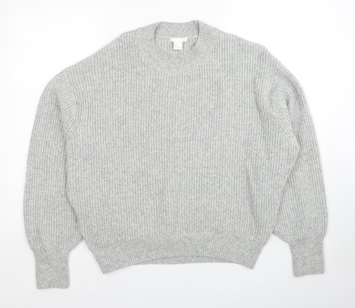 H&M Womens Grey Round Neck Acrylic Pullover Jumper Size L