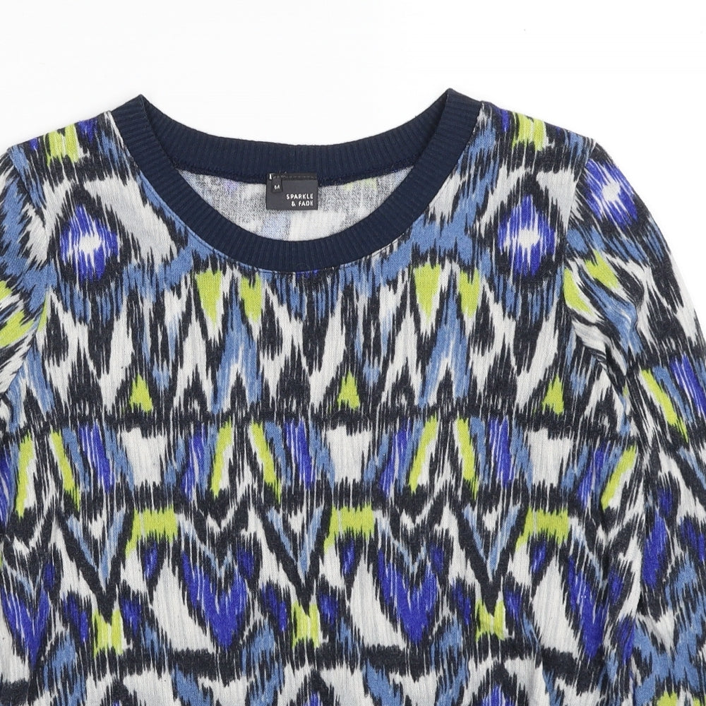 Sparkle & Fade Womens Multicoloured Scoop Neck Geometric Polyester Pullover Jumper Size M