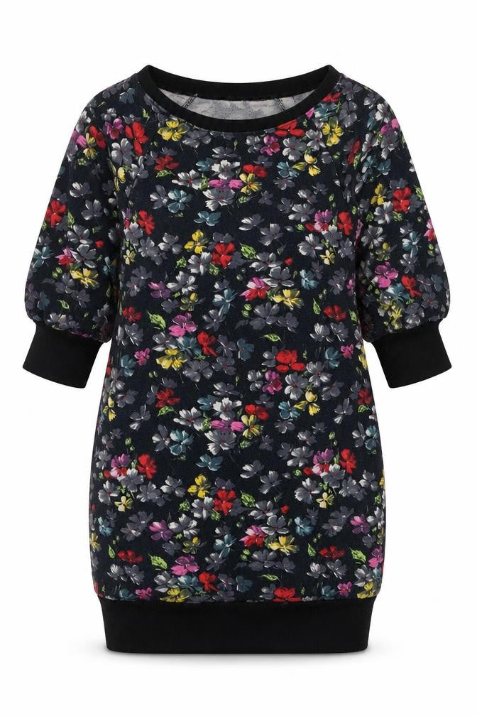French Connection Womens Multicoloured Floral Viscose Tunic T-Shirt Size XS Boat Neck