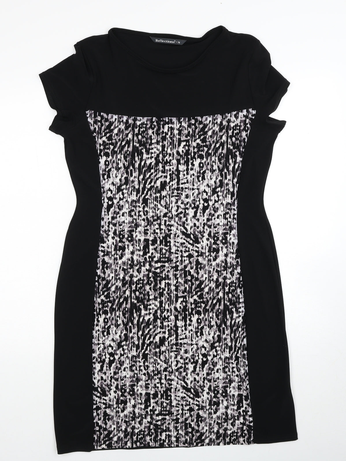Reflections Womens Black Geometric Viscose A-Line Size 14 Round Neck Pullover