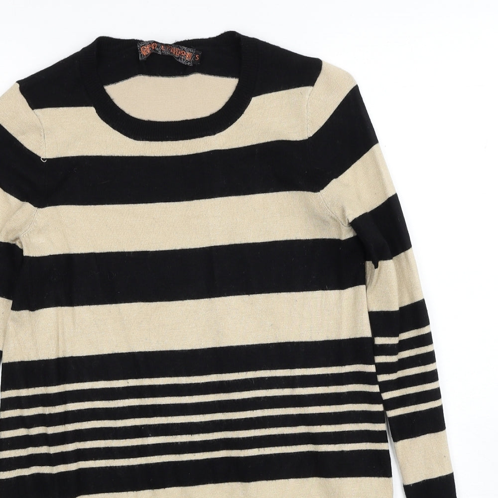 QED London Womens Beige Round Neck Striped Viscose Pullover Jumper Size S