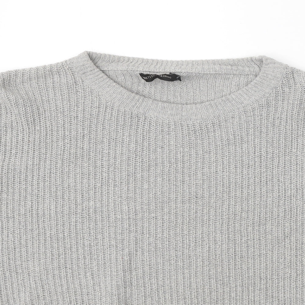 PRETTYLITTLETHING Womens Grey Boat Neck Polyester Pullover Jumper Size M