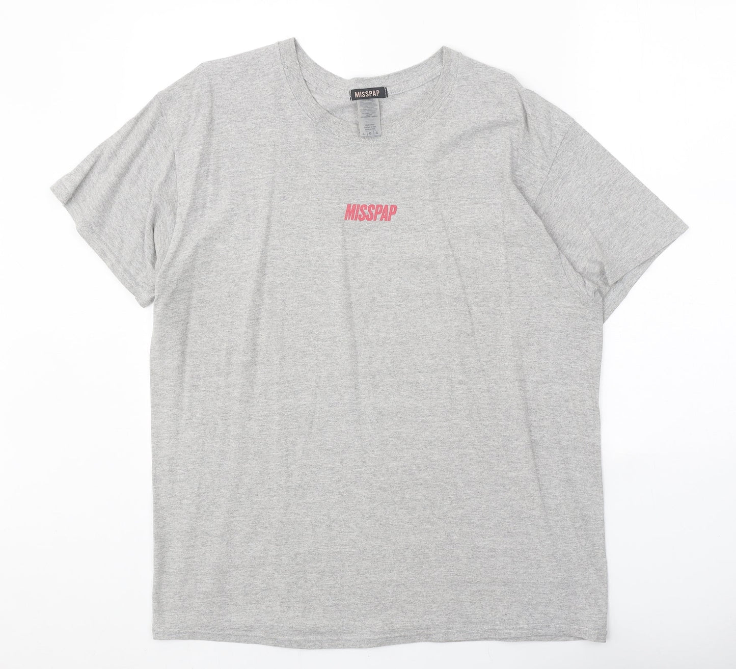 Misspap Womens Grey Cotton Basic T-Shirt Size L Round Neck