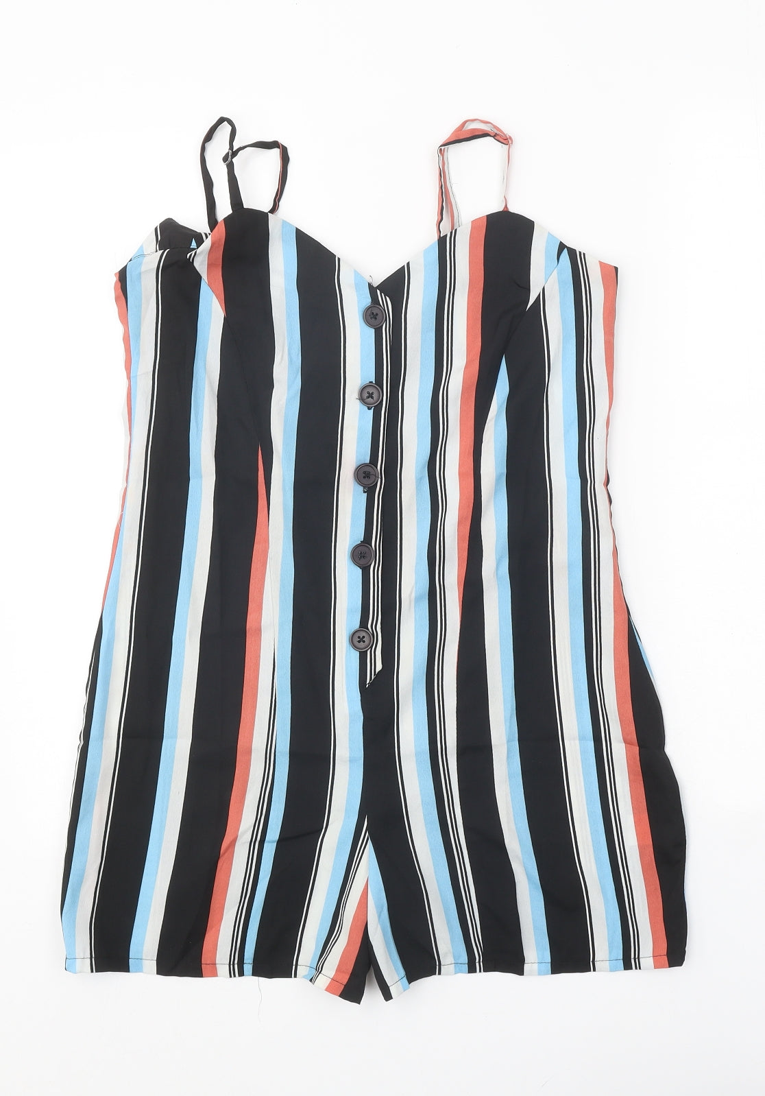 Studio Womens Black Striped Polyester Playsuit One-Piece Size 8 Button