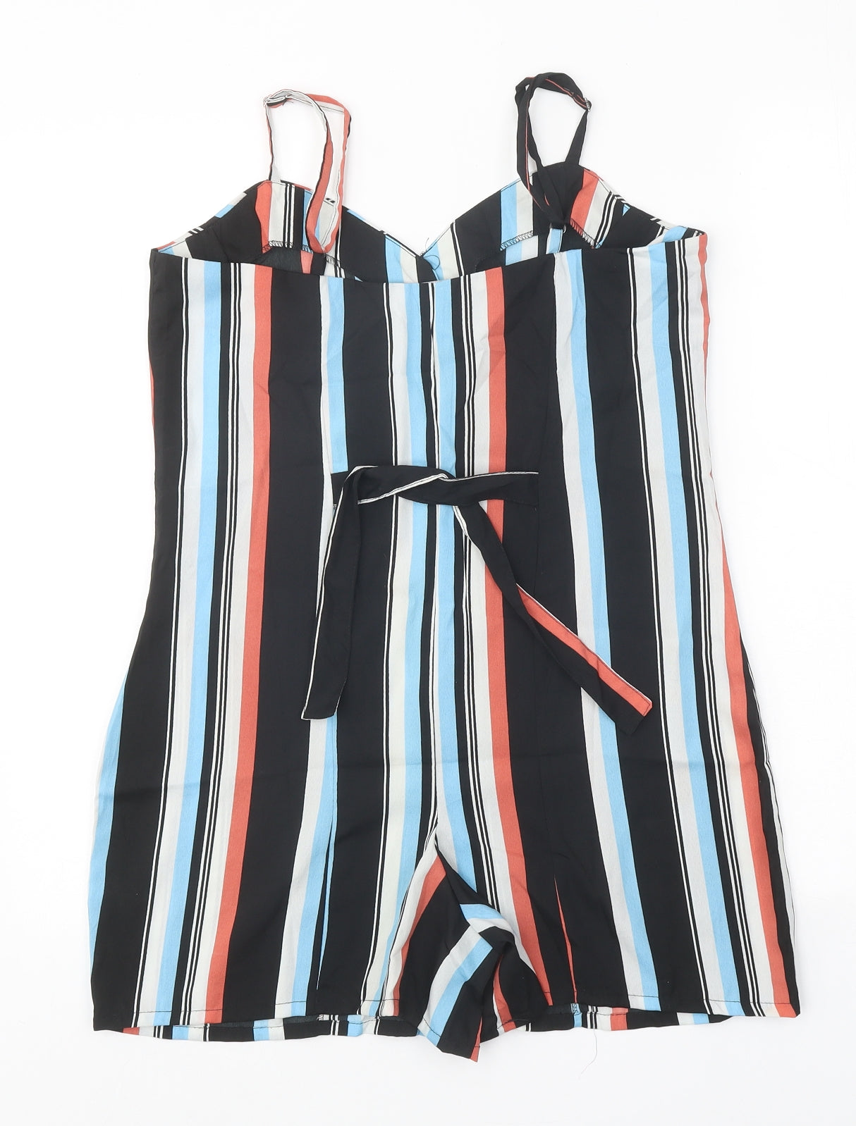 Studio Womens Black Striped Polyester Playsuit One-Piece Size 8 Button