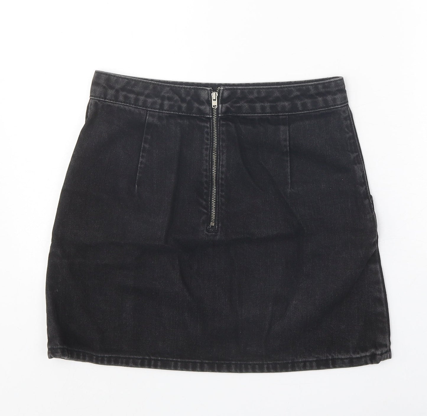 Topshop Womens Black Cotton Mini Skirt Size 25 in Zip