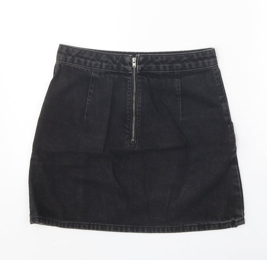 Topshop Womens Black Cotton Mini Skirt Size 25 in Zip
