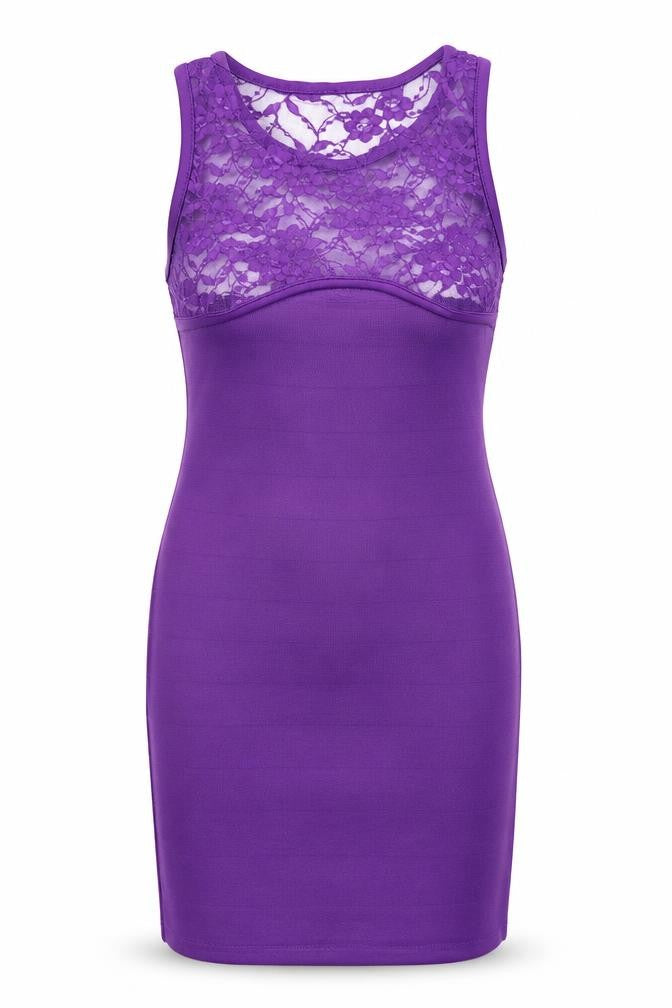 PK Clothing Womens Purple Polyester Tank Dress Size M Boat Neck Pullover - Lace Detail