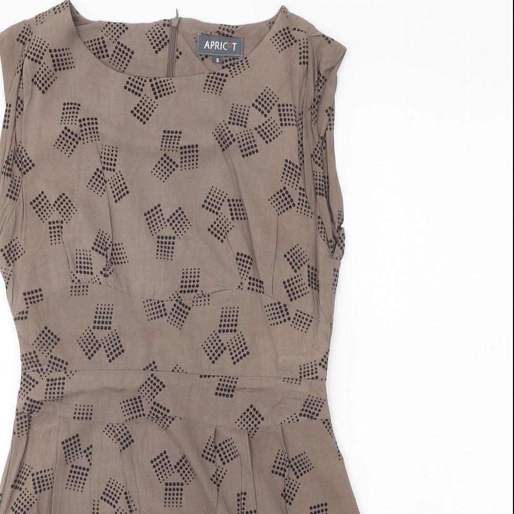 Apricot Womens Brown Geometric Viscose A-Line Size S Round Neck Zip
