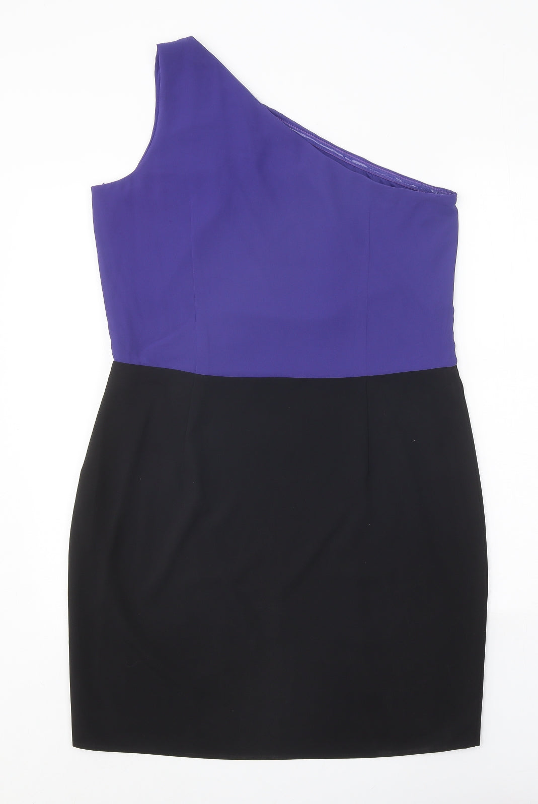 Spirit Womens Black Colourblock Polyester Bodycon Size 14 One Shoulder Pullover