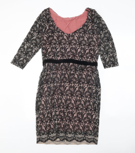 Preworn Womens Black Floral Polyester A-Line One Size V-Neck Pullover