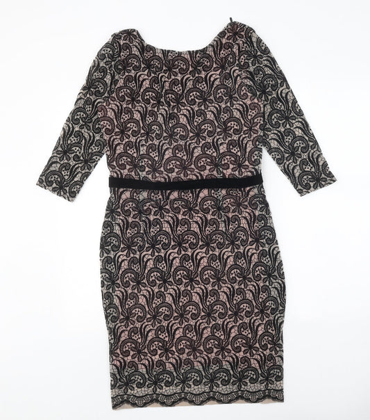 Preworn Womens Black Floral Polyester A-Line One Size V-Neck Pullover