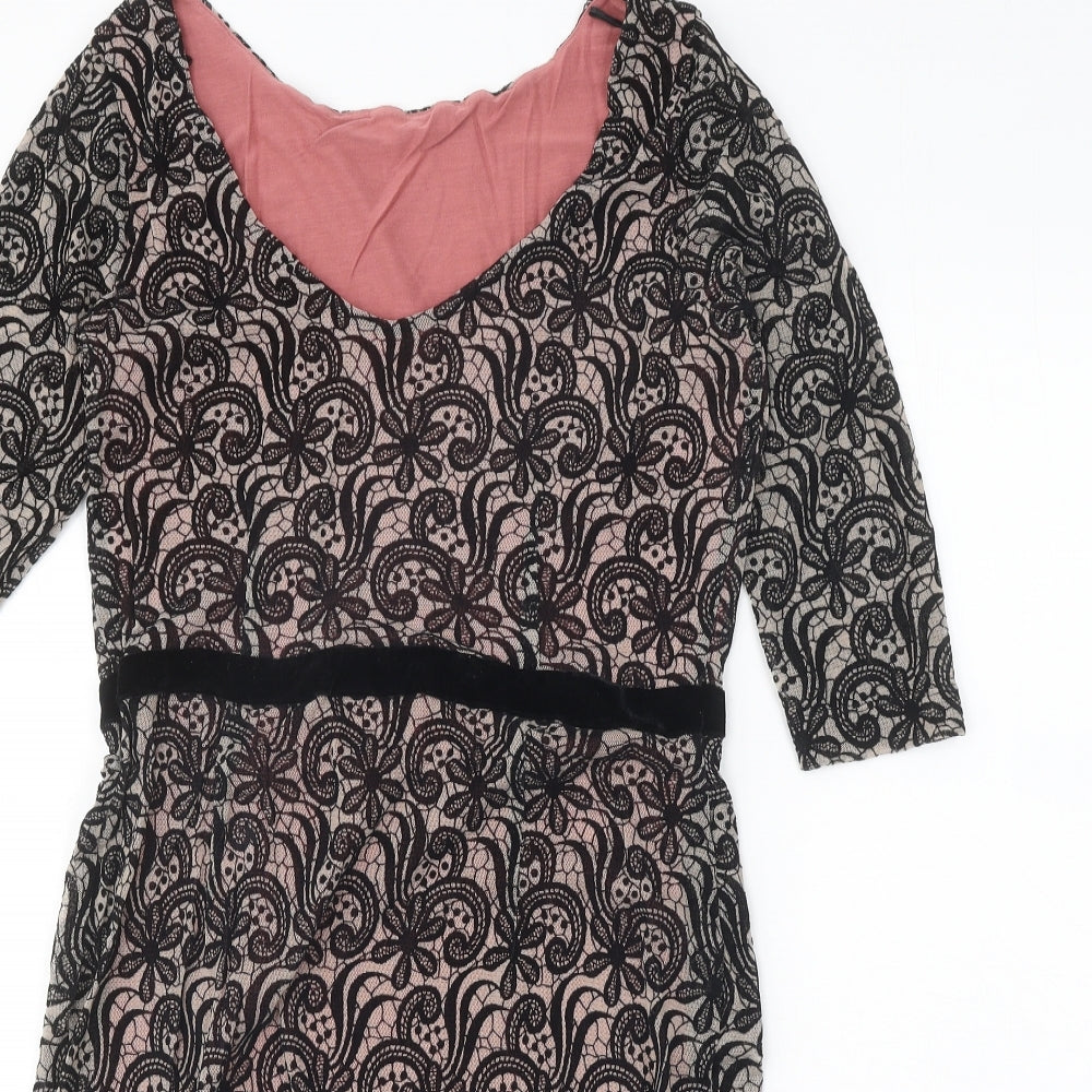 Preworn Womens Black Floral Polyester A-Line One Size V-Neck Pullover