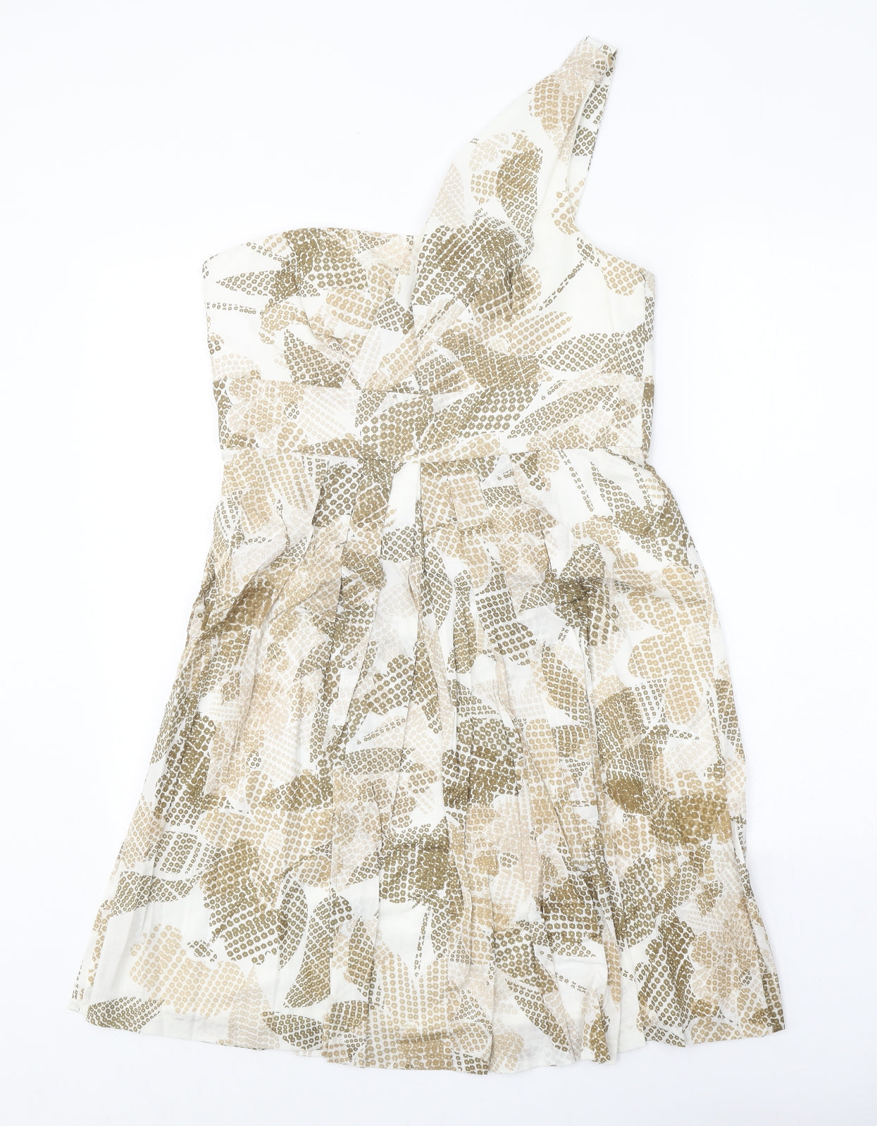 Maggy Boutique Womens White Geometric 100% Cotton Fit & Flare Size 8 One Shoulder Zip