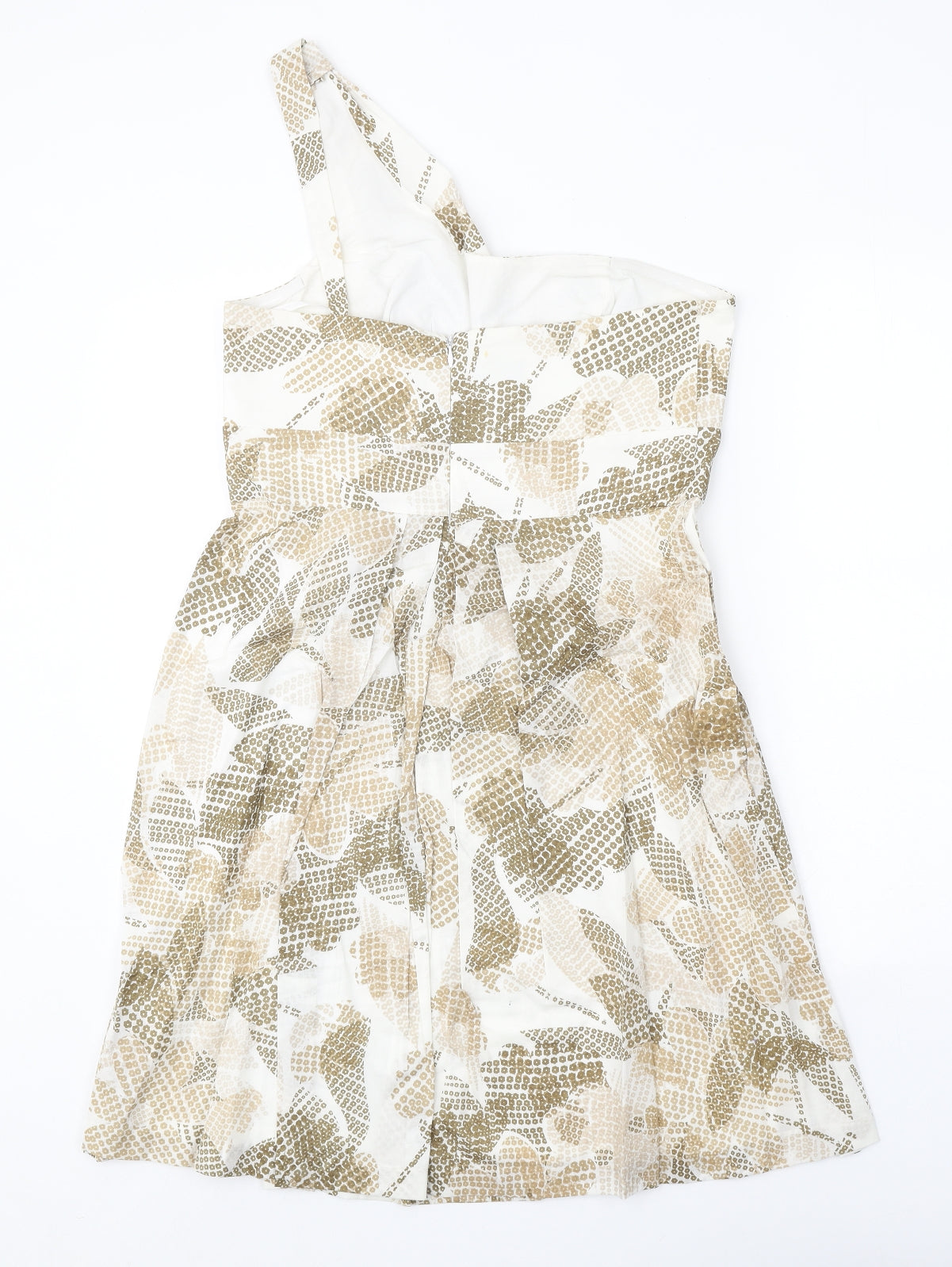 Maggy Boutique Womens White Geometric 100% Cotton Fit & Flare Size 8 One Shoulder Zip