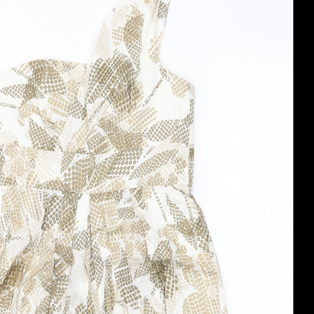 Maggy Boutique Womens White Geometric 100% Cotton Fit & Flare Size 8 One Shoulder Zip