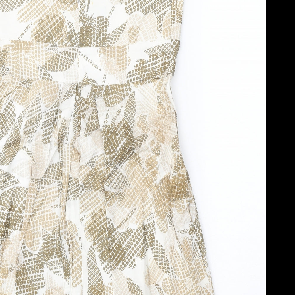 Maggy Boutique Womens White Geometric 100% Cotton Fit & Flare Size 8 One Shoulder Zip