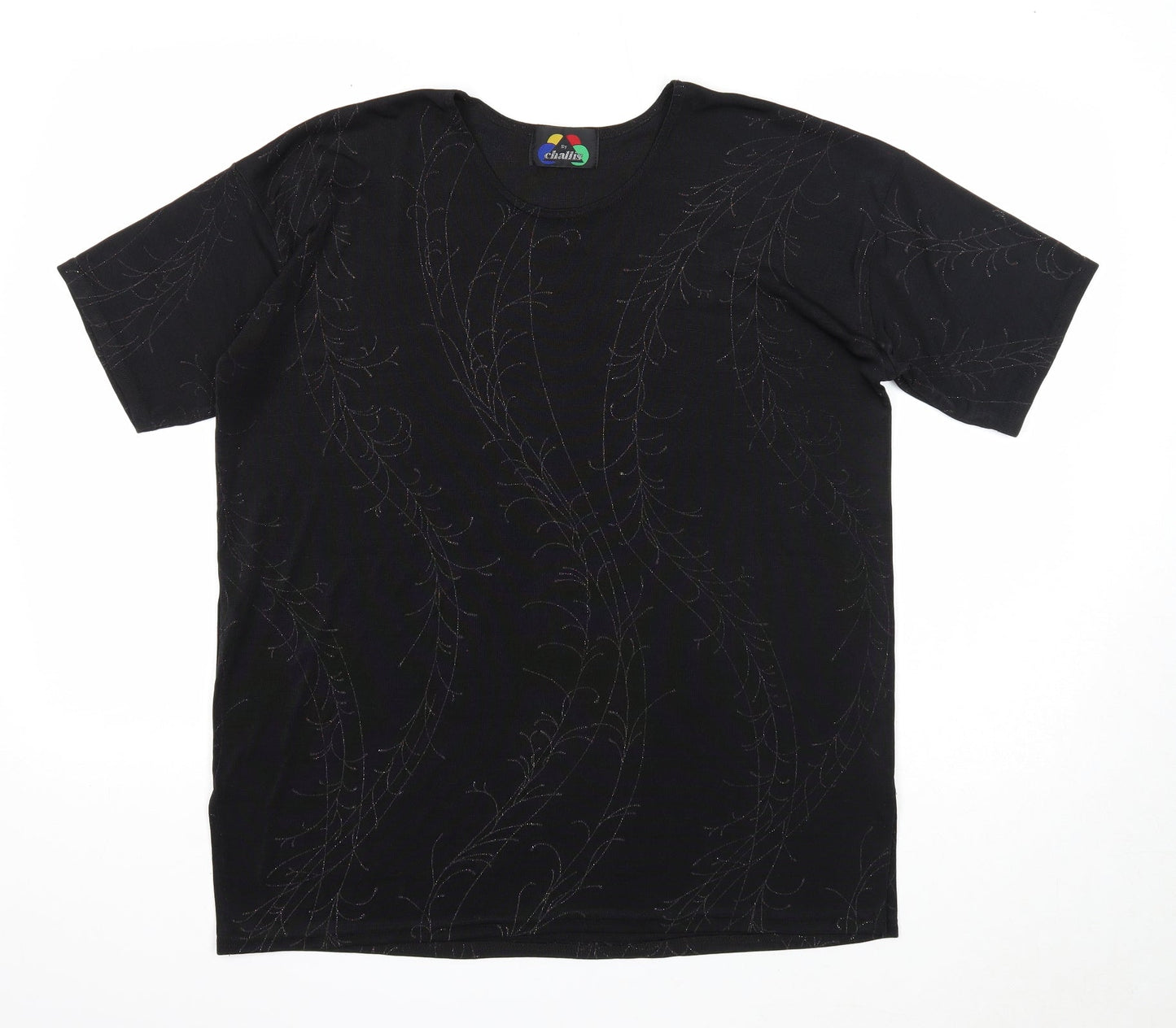 Challis Womens Black Acetate Basic T-Shirt Size 2XL Round Neck
