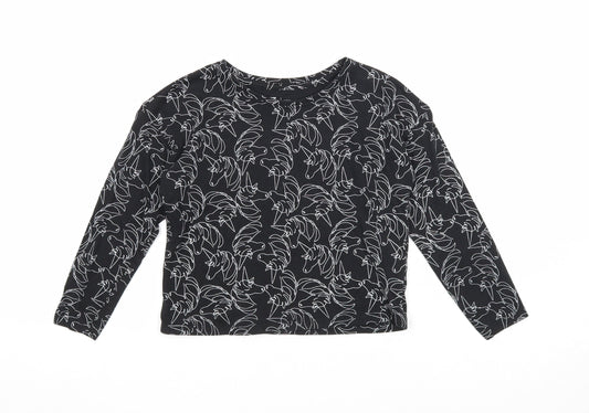 TU Girls Black Geometric Cotton Basic Blouse Size 6 Years Scoop Neck Pullover - Unicorn