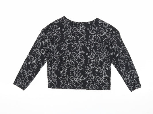 TU Girls Black Geometric Cotton Basic Blouse Size 6 Years Scoop Neck Pullover - Unicorn