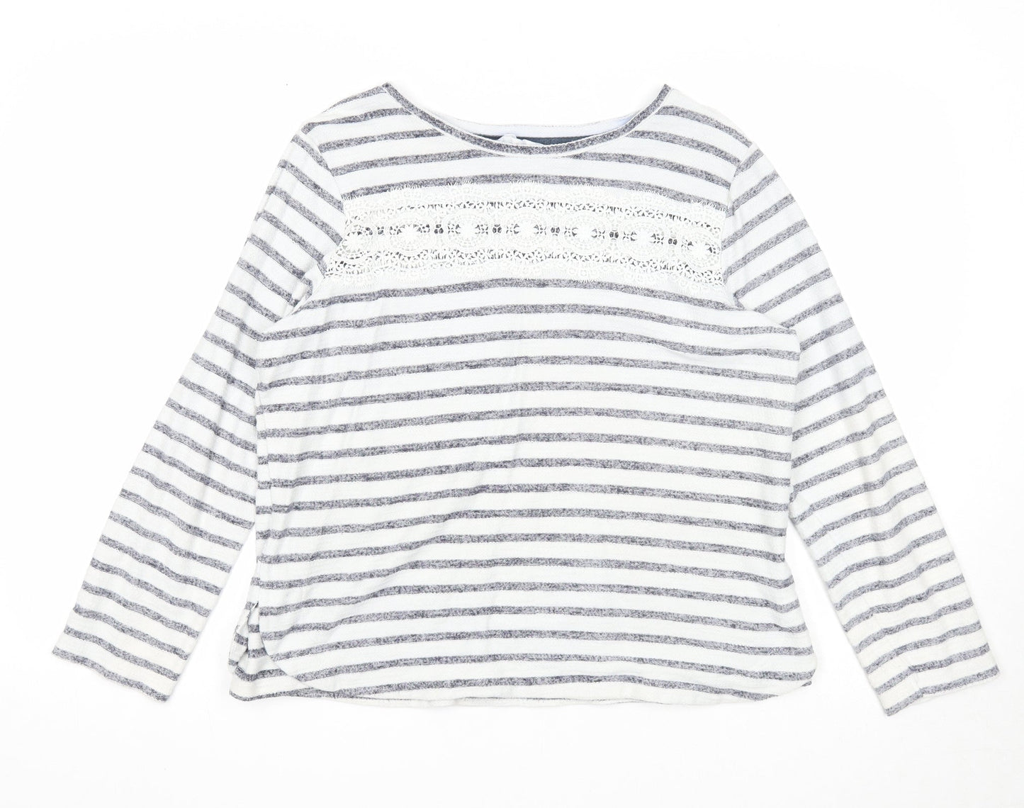 Falmer Heritage Womens White Round Neck Striped Polyester Pullover Jumper Size 14