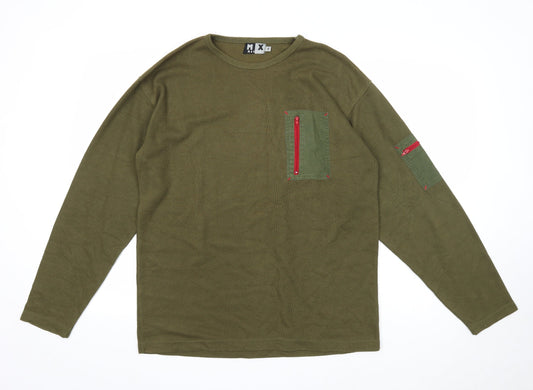 MX Active Mens Green Round Neck Polyester Pullover Jumper Size M Long Sleeve