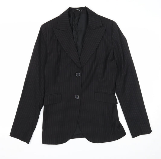 Yumi Womens Black Striped Polyester Jacket Blazer Size 12