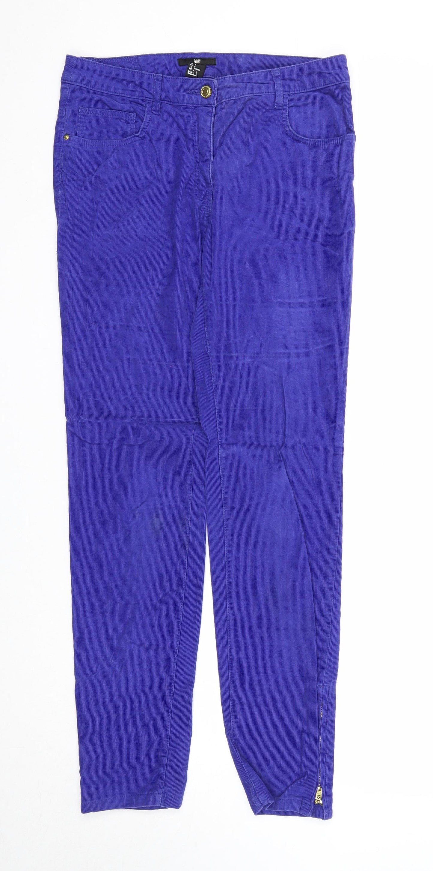 H&M Womens Blue Cotton Trousers Size 8 Regular Zip