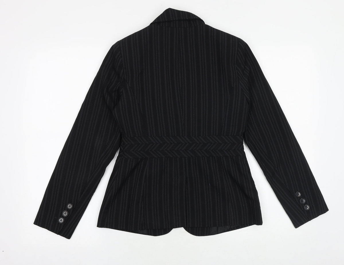 South Womens Black Striped Viscose Jacket Blazer Size 8