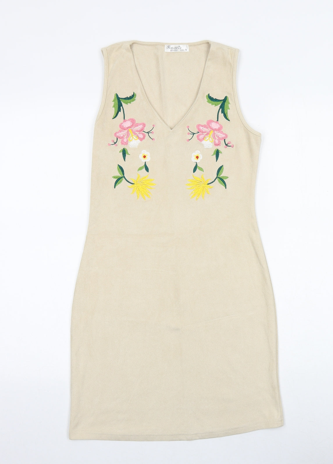 Fiona&Co Womens Beige Floral Polyester Bodycon Size S V-Neck Pullover