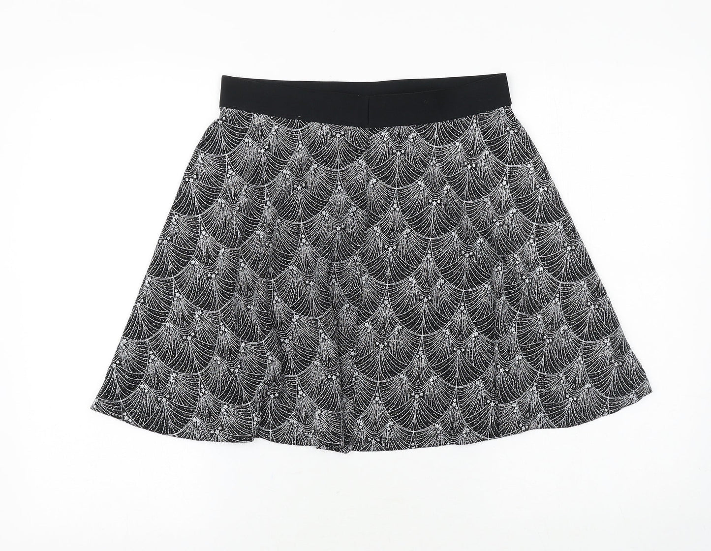 Preworn Womens Black Geometric Polyester Skater Skirt Size 28 in