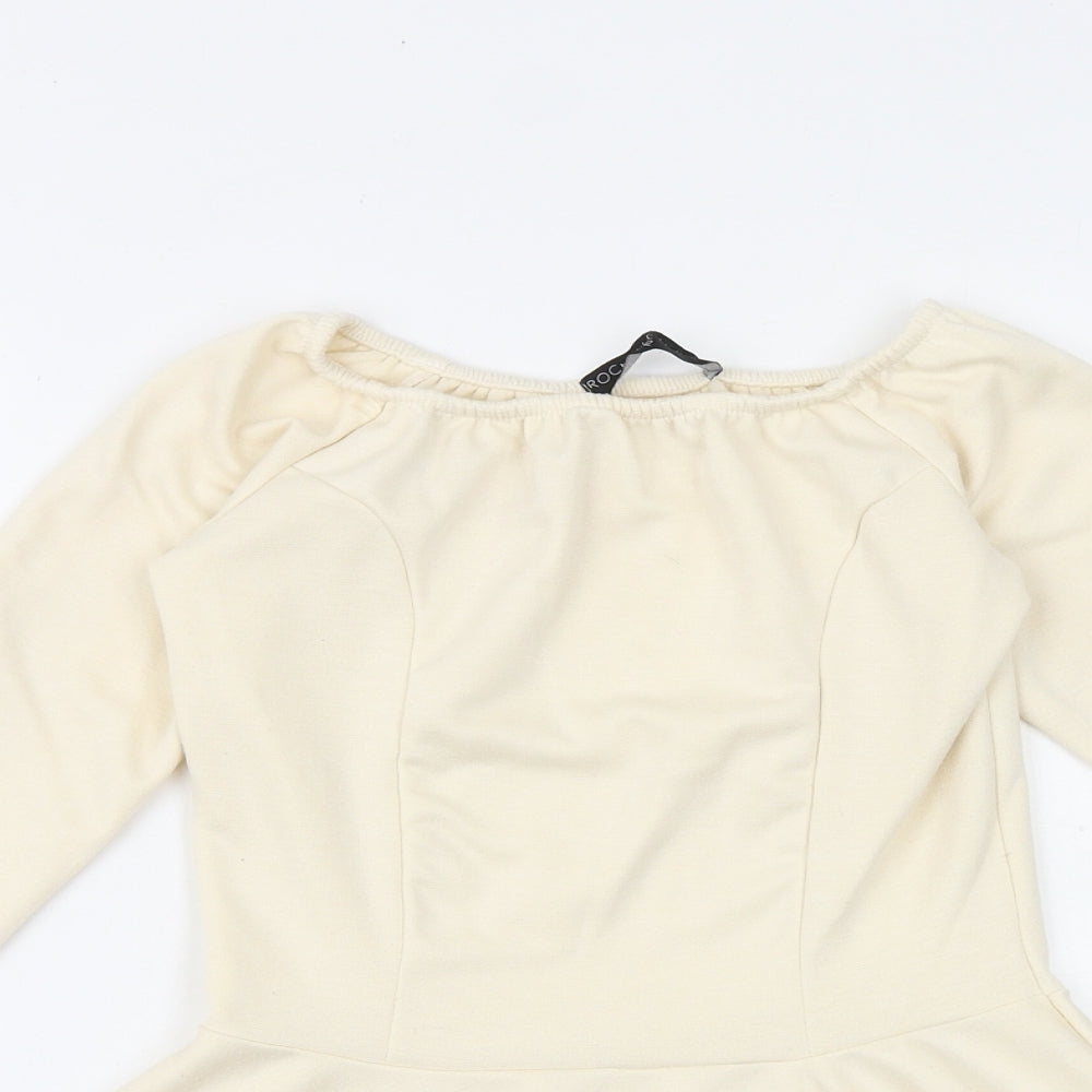 Rochelle Humes Womens Ivory Viscose Basic Blouse Size 8 Round Neck