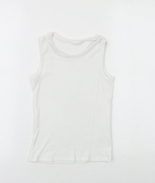 George Girls White 100% Cotton Basic Tank Size 9-10 Years Round Neck Pullover