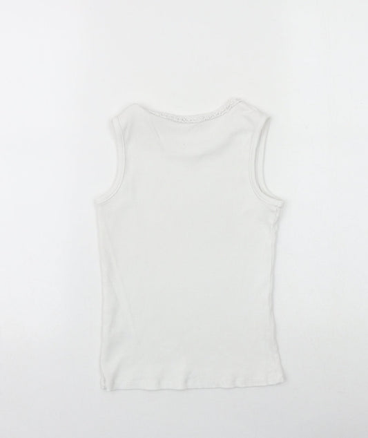 George Girls White 100% Cotton Basic Tank Size 9-10 Years Round Neck Pullover