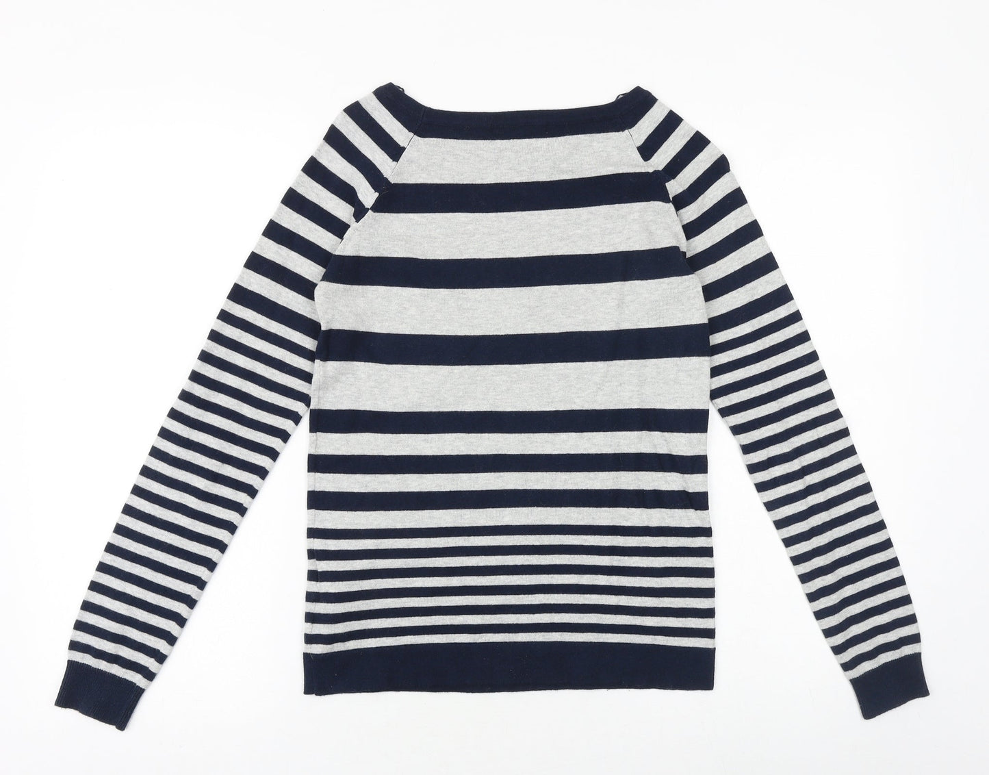 Ucollection Womens Blue Round Neck Striped Cotton Pullover Jumper Size 8