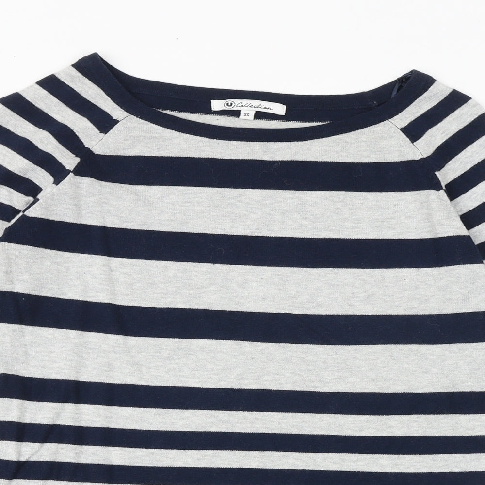 Ucollection Womens Blue Round Neck Striped Cotton Pullover Jumper Size 8
