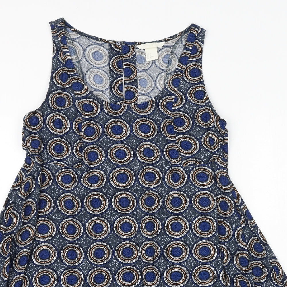 H&M Womens Blue Geometric Viscose A-Line Size 6 Scoop Neck Pullover