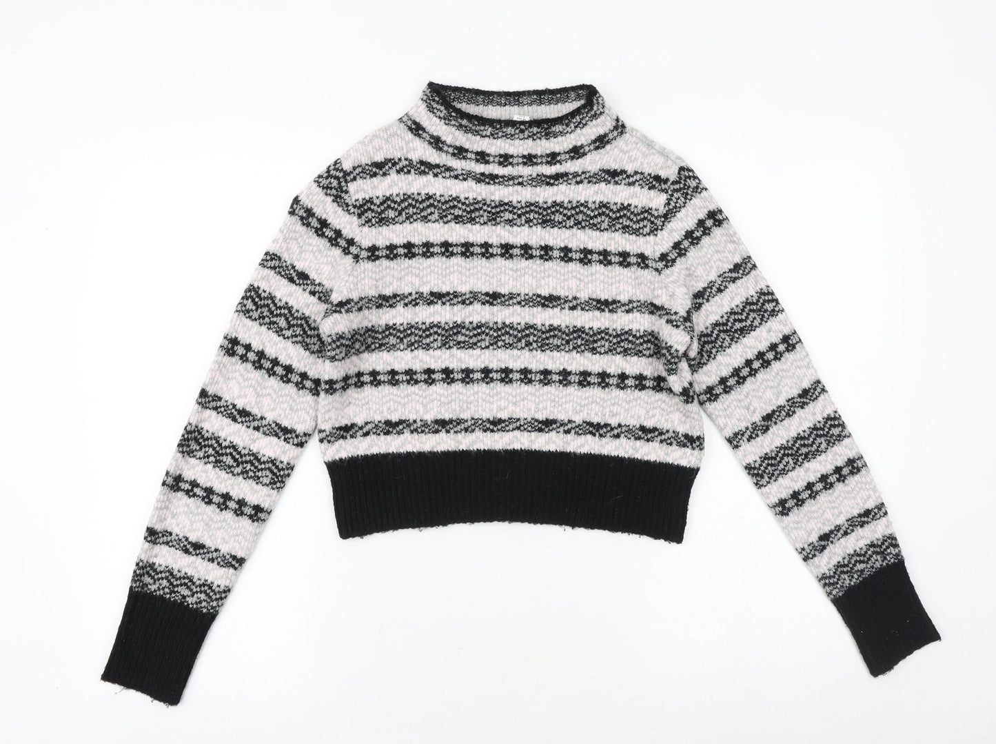 Topshop Womens Black Round Neck Fair Isle Acrylic Pullover Jumper Size 8