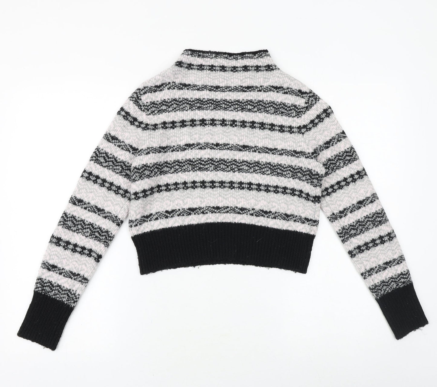 Topshop Womens Black Round Neck Fair Isle Acrylic Pullover Jumper Size 8