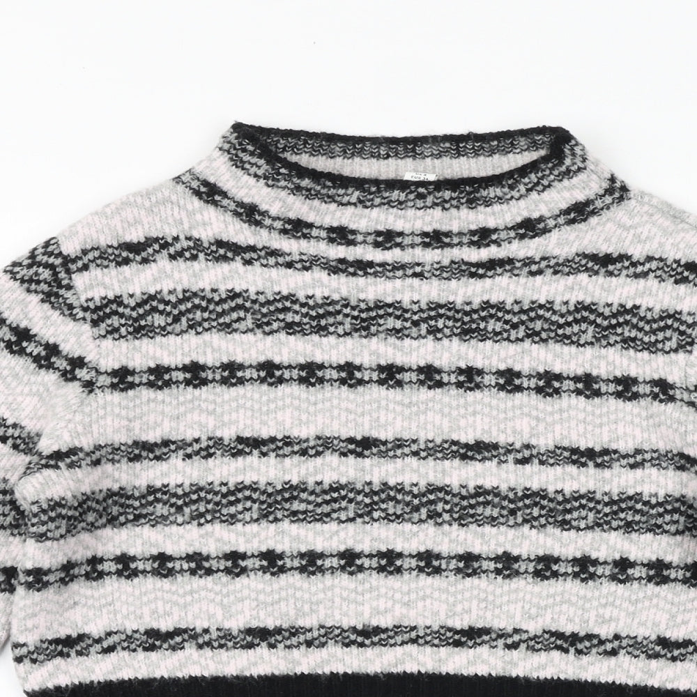 Topshop Womens Black Round Neck Fair Isle Acrylic Pullover Jumper Size 8